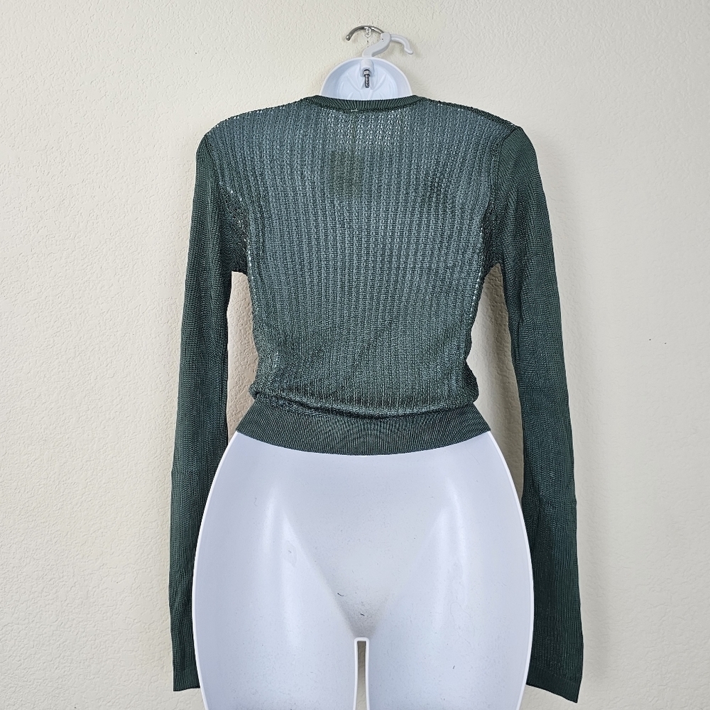 Free People H2O Crew Open Stitch Knit Long Sleeve Top Jade Green XS NWT Boho - Picture 7 of 13